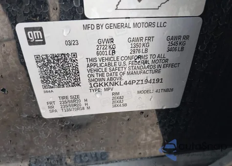 2023 GMC Acadia Fwd Sle z USA, uszkodzony, nr VIN 1GKKNKL44PZ194191